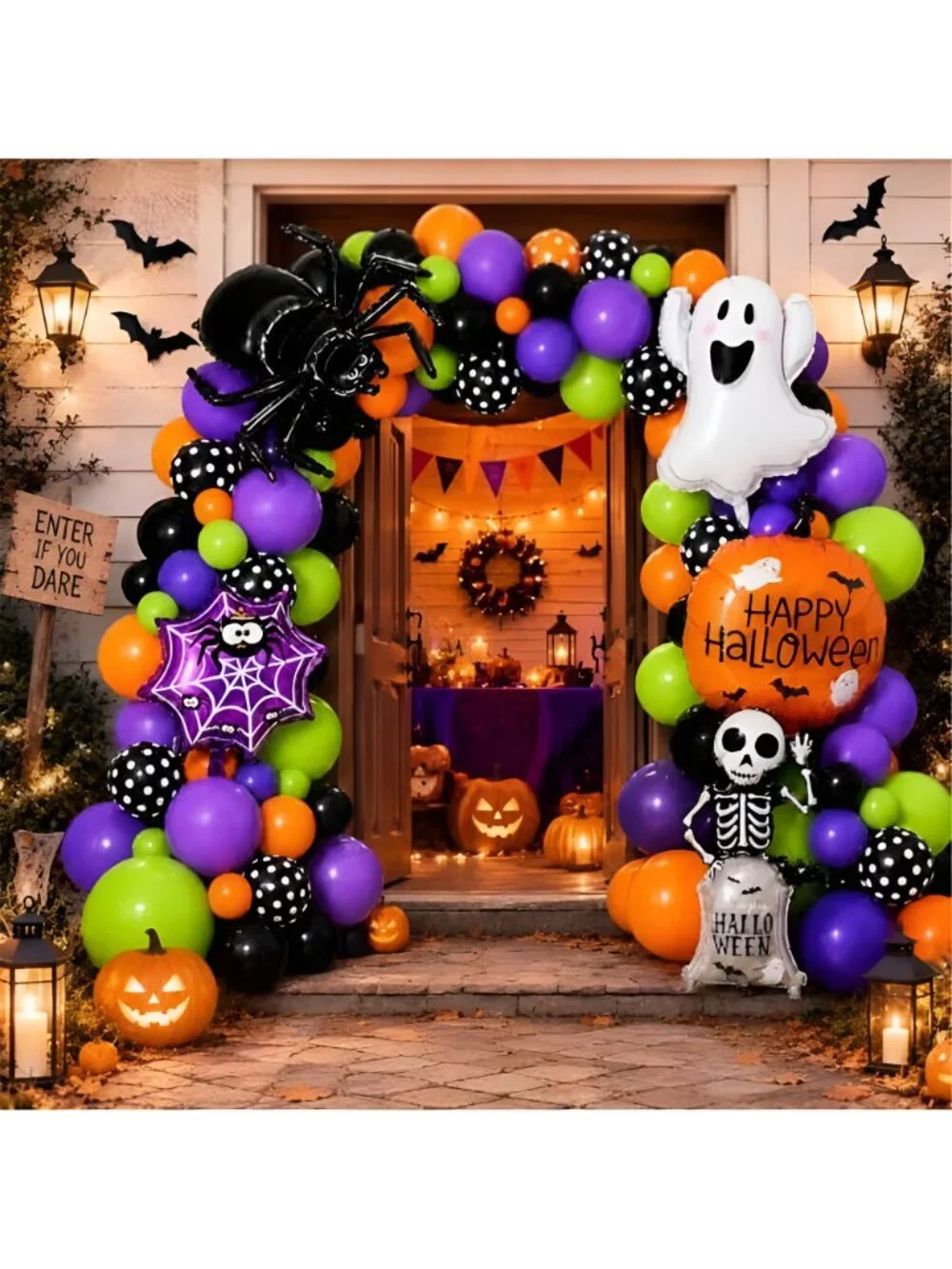 108Pcs Halloween Balloon Arch Kit with Spider Ghost Pumpkin Foil Balloons